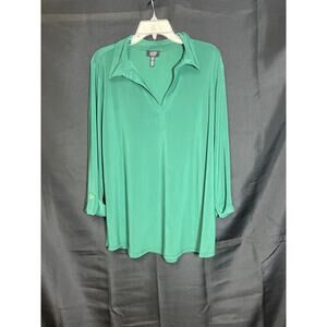 Women's Jones New York Collared 3/4 Sleeve Green Shirt - Size 2X